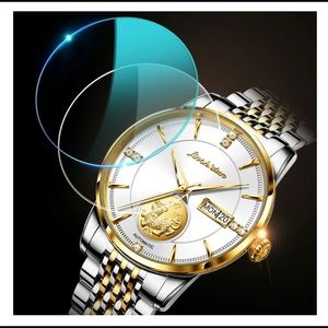 JSDUN LUXURY AUTOMATIC WATCH MEN REAL GOLD PIXIU SAPPHIRE CRYSTAL MECHANICAL
